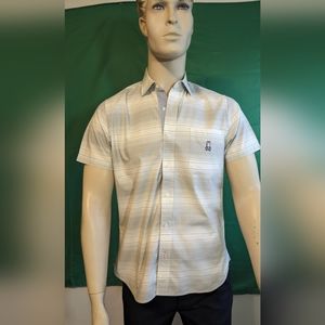 Psycho Bunny Short Sleeve Button Down -  Size Small - Grey and White Stripes